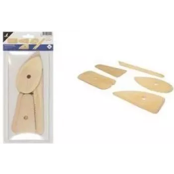 Kangaro Set di spatole in legno per argilla, 5 pezzi per modellare, raschiare e lisciare argilla o porcellana (K-840101)