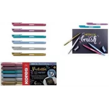 Kores pennarelli a punta pennello Brush Tip Marker Metallic Style pennarello a punta pennello in colori metallici, punta a pennello, ideale per arte e bricolage - 1 pz. (M21461)