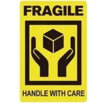 RILLPRINT 76860 etichette di avvertenza fragile / maneggiare con cura, adesivo permanente, nero su giallo, 100 x 50 mm, 500 etichette per rotolo