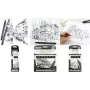 PentelArts Set da 8 fineliner permanenti Pointliner, nero, da 0,03 mm a 0,8 mm + pennello YS20P-8