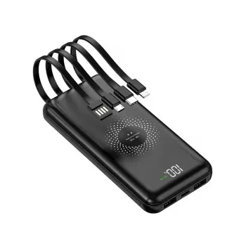 MRDISC PB-LEOsmart powerbank wireless 10000 mAh con cavi integrati, ricarica rapida PD22.5W, uscita wireless 15W, nero