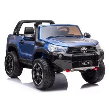 LEAN CARS Toyota Hilux DK-HL850 auto elettrica giocattolo per bambini, verniciata blu, 4x4, 2 posti, telecomando, luci LED, MP3, Bluetooth