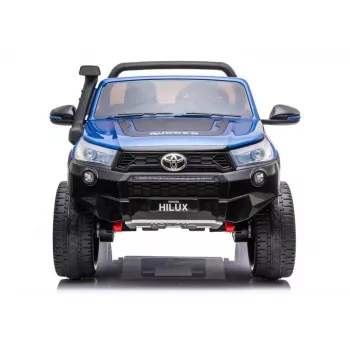 LEAN CARS Toyota Hilux DK-HL850 auto elettrica giocattolo per bambini, verniciata blu, 4x4, 2 posti, telecomando, luci LED, MP3, Bluetooth