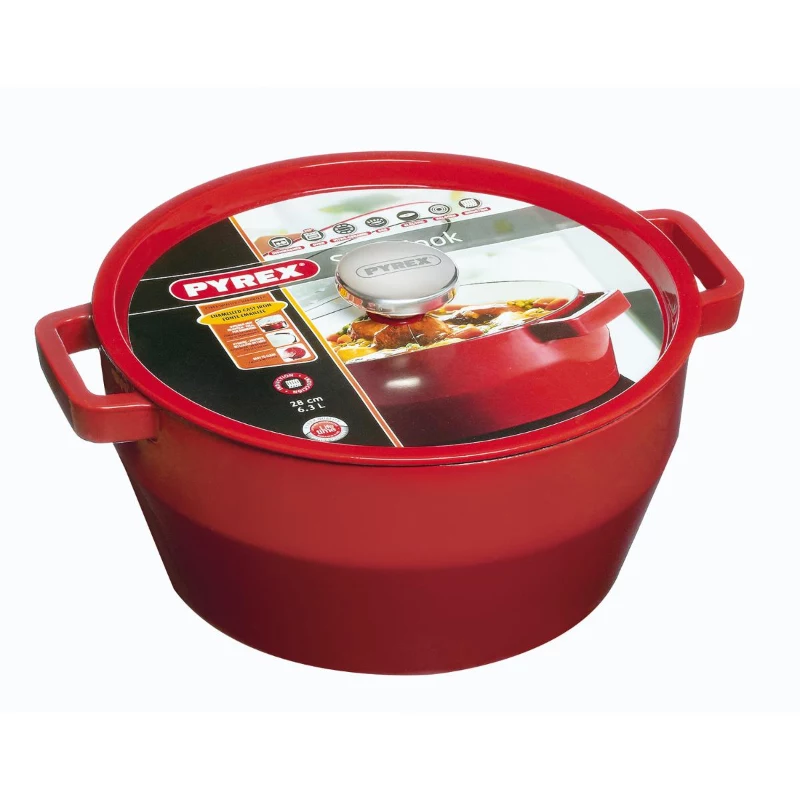 PYREX pentola in ghisa 6,8L rotonda 28cm rossa