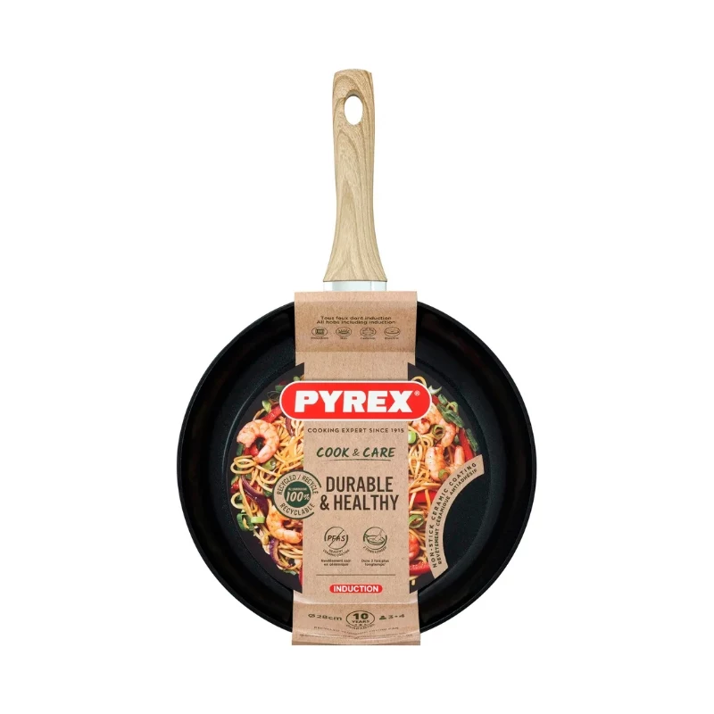 PYREX Panna Cook&Care padella Ø28cm, alluminio, Titanium 2X antiaderente, Thermo-Signal, induzione, nera