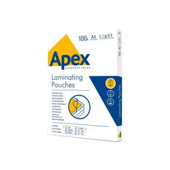 Fellowes Apex pellicole di laminazione A4 per uso leggero, lucide, 80 micron, confezione da 100