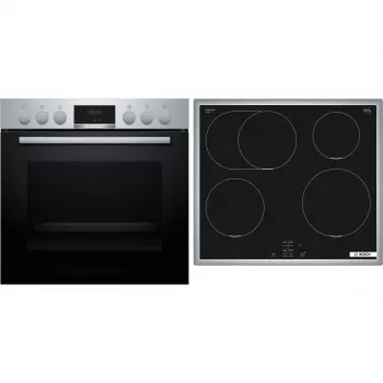 Bosch HND415LS62 set forno da incasso e piano in vetroceramica, 71L, 7 funzioni, acciaio inox