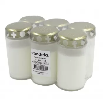 CANDELA Candele da cimitero con coperchi, set da 6, durata circa 40 ore, bianche