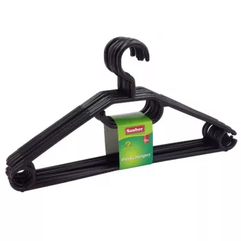 SAUBER grucce appendiabiti in plastica confezione da 10 bianco/nero/grigio – grucce strette salva-spazio con gancio girevole a 360° e intagli per spalle
