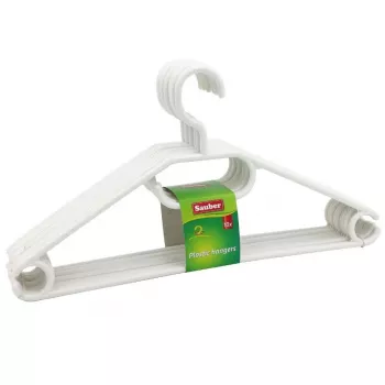SAUBER grucce appendiabiti in plastica confezione da 10 bianco/nero/grigio – grucce strette salva-spazio con gancio girevole a 360° e intagli per spalle