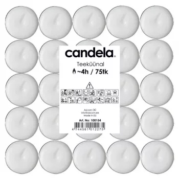 CANDELA lumini 75 pz. – lumini bianchi non profumati in paraffina in contenitori di alluminio, 3,5-4h di durata