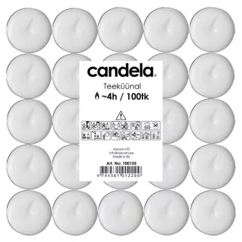 CANDELA lumini 100 pz., bianco, non profumati, 4 ore di durata