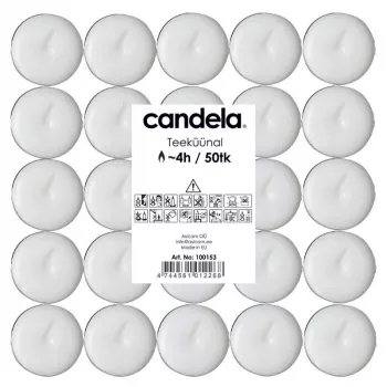CANDELA lumini 50 pz., bianco, senza profumo, 4 ore di durata, contenitori in alluminio
