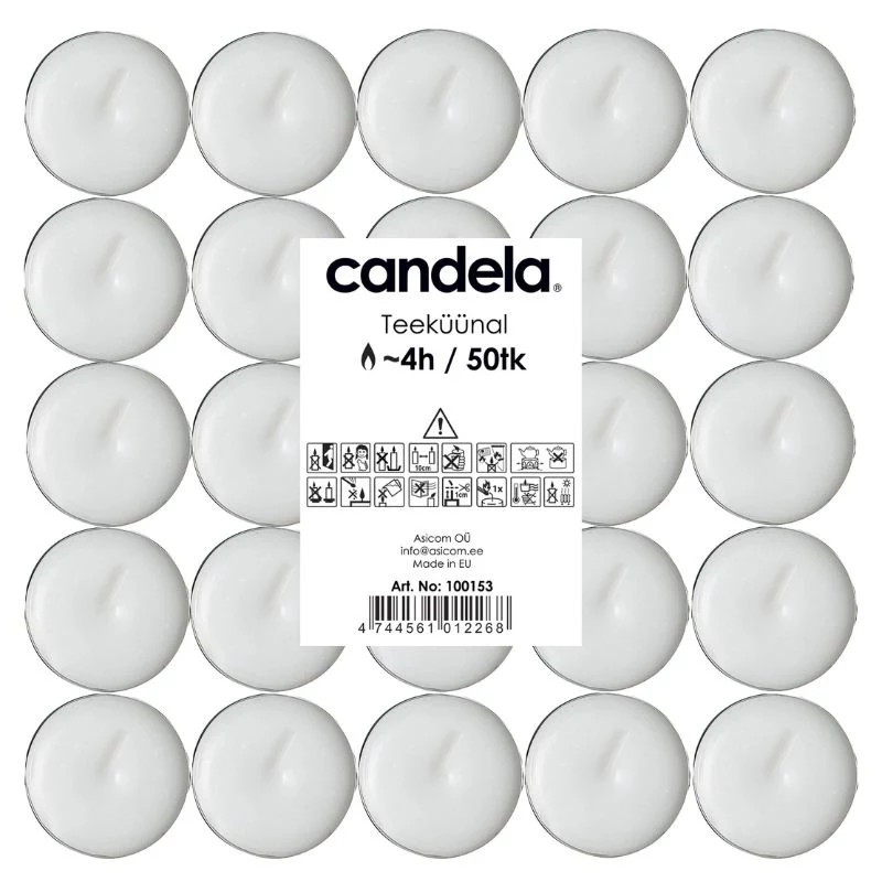 CANDELA lumini 50 pz., bianco, senza profumo, 4 ore di durata, contenitori in alluminio