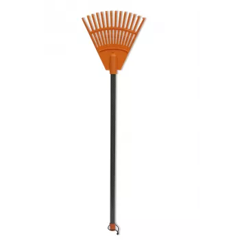 HORTUS Rastrello piccolo a mano con manico, arancione, testa 20 cm, 14 denti
