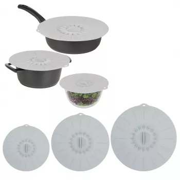 ASI COLLECTION Set coperchi in silicone con 3 Ø20/26/30cm grigio