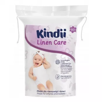 Kindii Linen Care Dischetti di cotone per neonati, 100% puro cotone, ipoallergenici, testati dermatologicamente, 50 pezzi