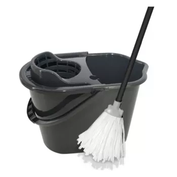 YORK set pulizia pavimenti 10L con pressa a leva e mop piatto in microfibra, grigio/rosso