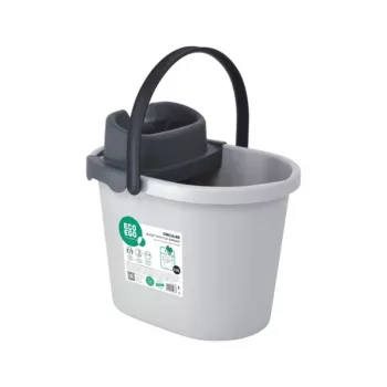 ECO EGO secchio ovale con strizzatore a pulsante piatto, 10 L, grigio/verde, polipropilene