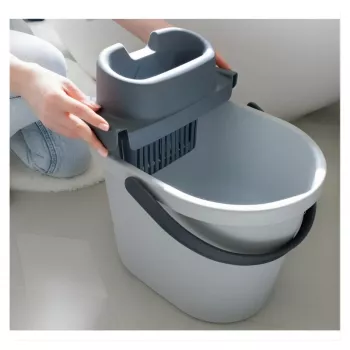 ECO EGO secchio ovale con strizzatore a pulsante piatto, 10 L, grigio/verde, polipropilene