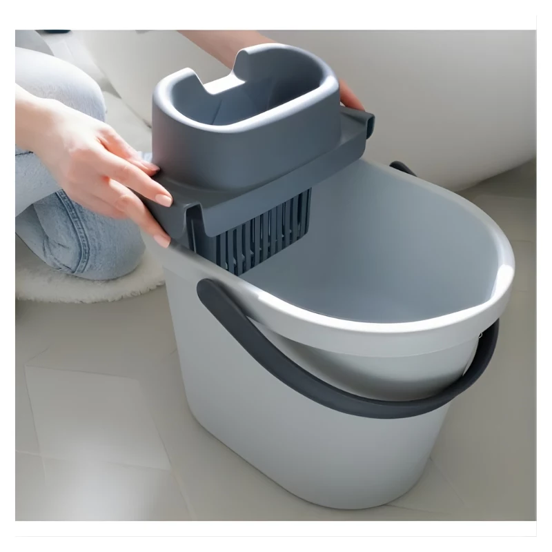 ECO EGO secchio ovale con strizzatore a pulsante piatto, 10 L, grigio/verde, polipropilene