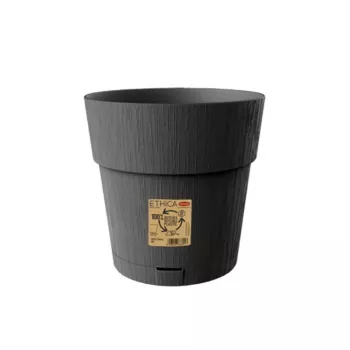 STEFANPLAST Ethica Vaso rotondo con sottovaso, 25 cm, grigio, plastica riciclata