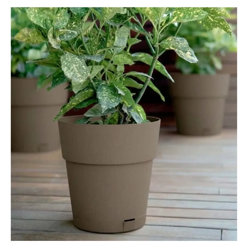 STEFANPLAST Ethica Vaso con sottovaso, 25x25 cm, marrone, 8,5 L, plastica riciclata