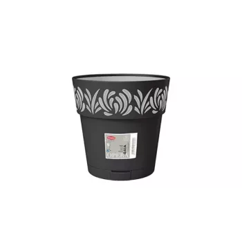 STEFANPLAST Gaia vaso da fiori con sottovaso, rotondo, 20 cm di diametro, 19 cm di altezza, 6 L, nero