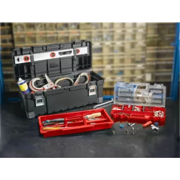 KETER DIY Hawk valigetta portautensili 26 con organizer, 66 x 28,7 x 26,6 cm, nero/rosso