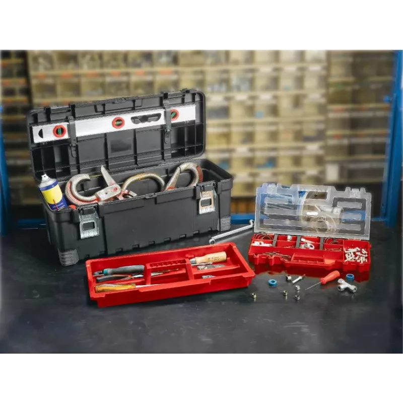 KETER DIY Hawk valigetta portautensili 26 con organizer, 66 x 28,7 x 26,6 cm, nero/rosso