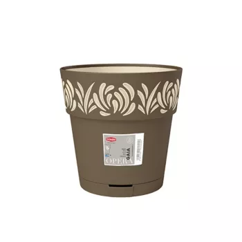 STEFANPLAST Gaia vaso da fiori rotondo con sottovaso, marrone, Ø25 x 25 cm