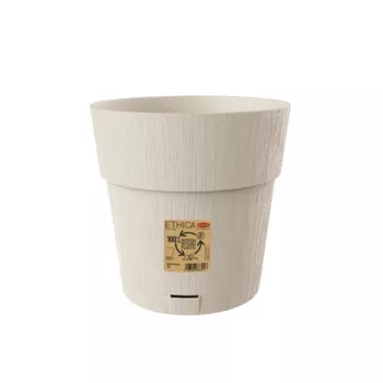 STEFANPLAST Ethica vaso da fiori rotondo con sottovaso, bianco, 25 cm di diametro, 25 cm di altezza, 12,3 L, polipropilene resistente ai raggi UV e al gelo, per interni/esterni