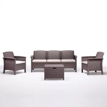 BICA set da giardino Venezia 3 beige - salotto outdoor 5 posti con struttura in alluminio, intreccio in corda e tavolo in vetro temperato