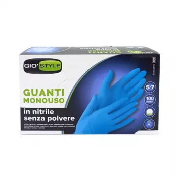 GIOSTYLE Guanti monouso in nitrile, senza polvere, blu, taglia S, 100 pezzi, lunghezza 24 cm, spessore 0,05 mm, senza lattice, per uso alimentare