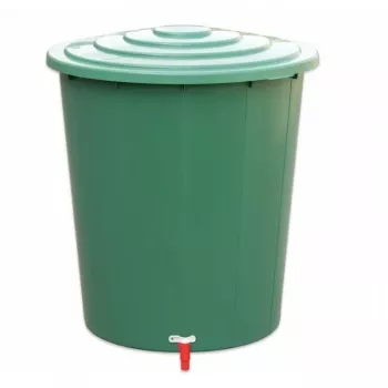 STEFANPLAST Serbatoio per acqua piovana 310L con coperchio e rubinetto, verde, Ø80x97cm