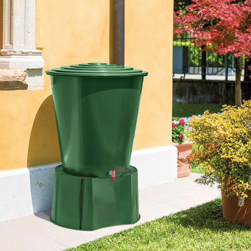 STEFANPLAST Serbatoio per acqua piovana 310L con coperchio e rubinetto, verde, Ø80x97cm