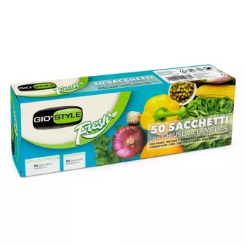 GIOSTYLE Sacchetti ermetici per alimenti 50 pezzi (25 x 24x26,5cm + 25 x 20,5x20,5cm)