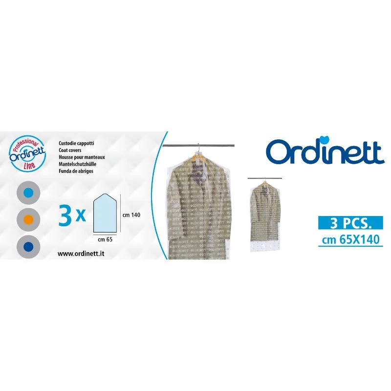 ORDINETT Coperture in plastica per cappotti, 3 pezzi, 65 x 140 cm, trasparente
