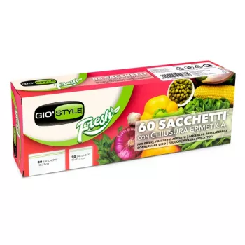 GIOSTYLE sacchetti ermetici per alimenti 60 pz. (30 x 18x21 cm + 30 x 15x15.5 cm) - zip-lock, adatti al congelatore
