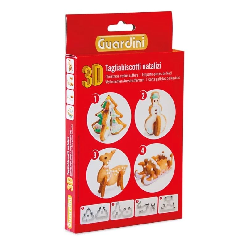 GUARDINI set stampi 3D per pan di zenzero con 4 forme in una scatola 21 x 12,5 x 2 cm