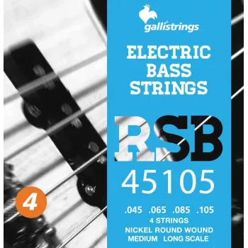 Galli RSB-45105 N Bass Guitar Strings - 4-String Set, .045-.105, Nickel Plated Steel Roundwound, Long Scale