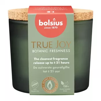 BOLSIUS True Joy candela profumata in vetro con coperchio in sughero, Botanic Freshness, Ø66 x 83 mm