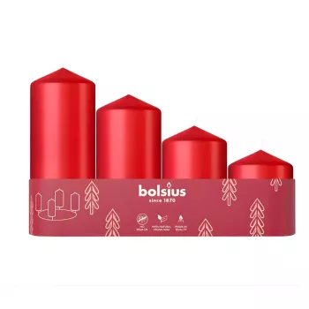 BOLSIUS candela cilindro 4 pz. Ø120, 100, 80, 60x48mm rosso