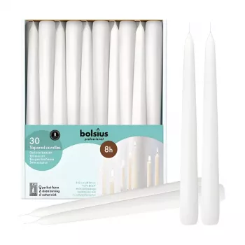 BOLSIUS Candele da tavola professionali bianche 250/24mm confezione da 30