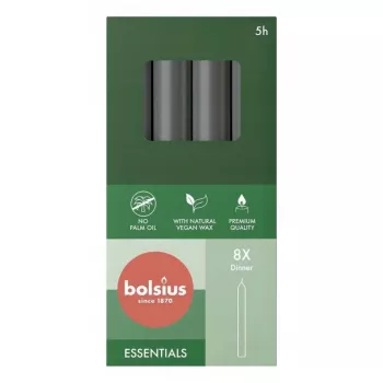 Bolsius Candele da tavola 8 pezzi in una scatola 170/20 mm grigio