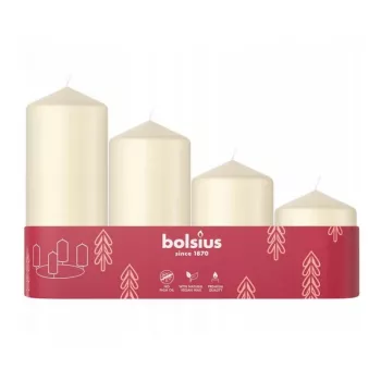 Bolsius Set candele cilindro, 4 pz., 120/100/80/60 x 48 mm, crema