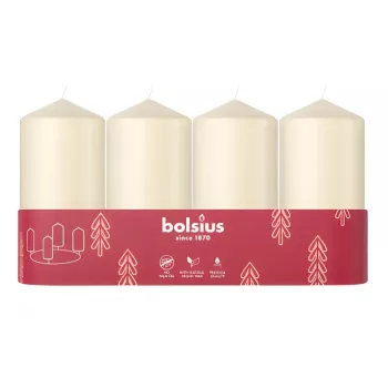 Bolsius Candele cilindro 4 pz. Ø100x48 mm, crema
