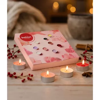BOLSIUS Set regalo in una scatola tealight mix aromi + portacandele in vetro