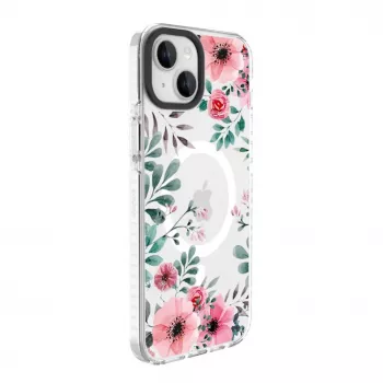 Evelatus custodia trasparente MagSafe per iPhone 15 Plus con motivo floreale