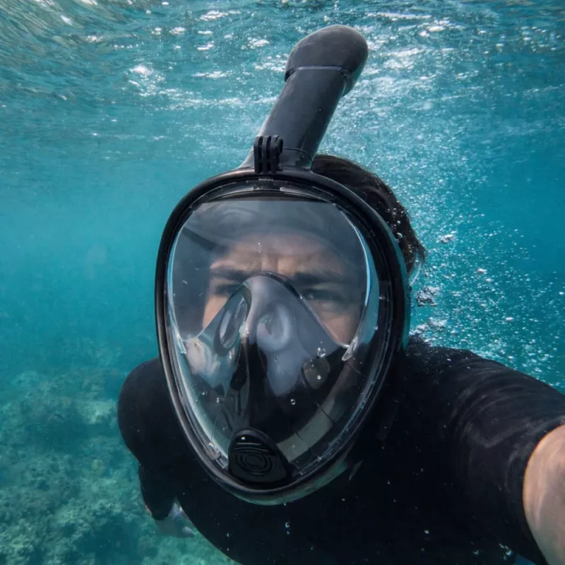 LEAN TOYS maschera da snorkeling a visiera intera con sistema antiappannamento nero L/XL